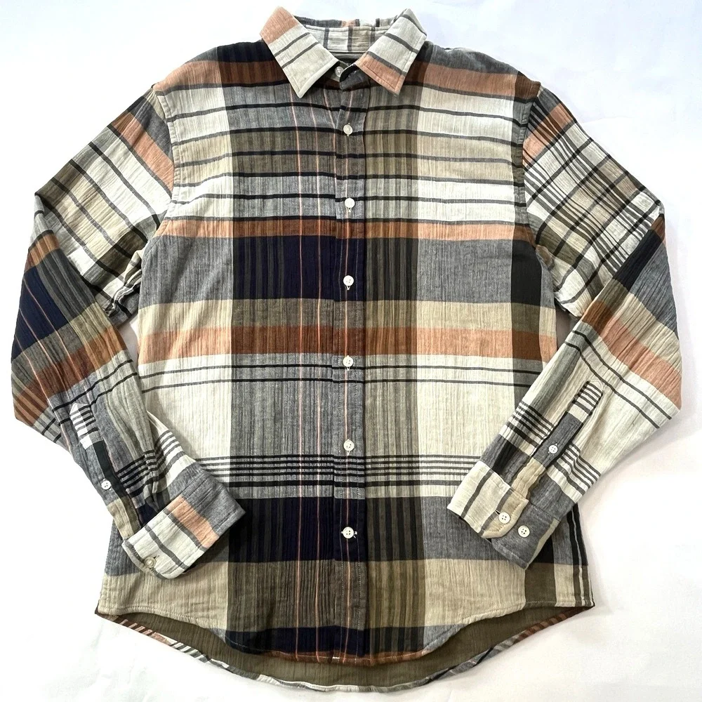 Banana Republic Untucked Shirt Sz M‎ Mens Plaid Slim Fit Double Weave Button Up